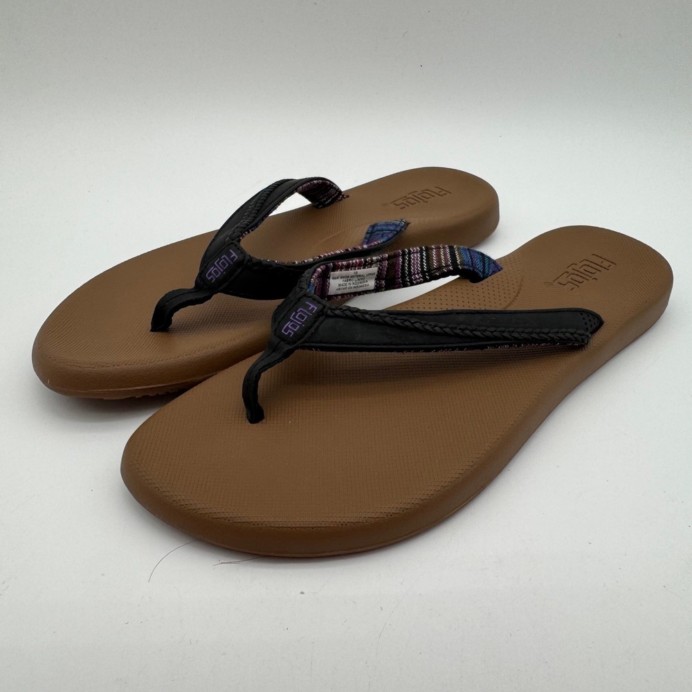 Flojos Womens Braided Thong Flip‎ Flop Sandals Black Tan Multicolor Size 10